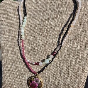 Semi Precious Gemstone Necklace with Floral Pendant